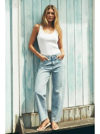 Harlow High Waisted Barrel Jeans Blue by Artemis - Glamourous Grace