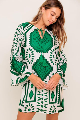 EMERALD TERRA TUNIC WOVEN MINI DRESS - Glamourous Grace
