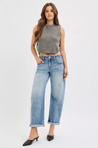 RISEN Slouchy Ankle Length Cuffed Barrel Jeans - Glamourous Grace