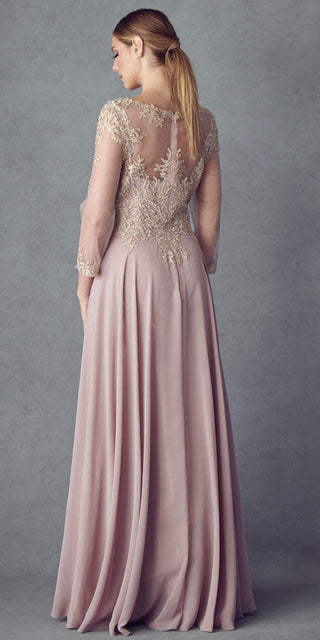 Juliet M12 Quarter Sleeved Embroidered Long A-Line Chiffon Dress