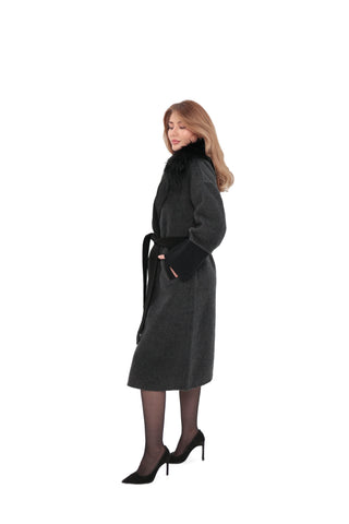 Boston Genuine Silver Fox Cashmere Blend Double-Face Coat in Graphite