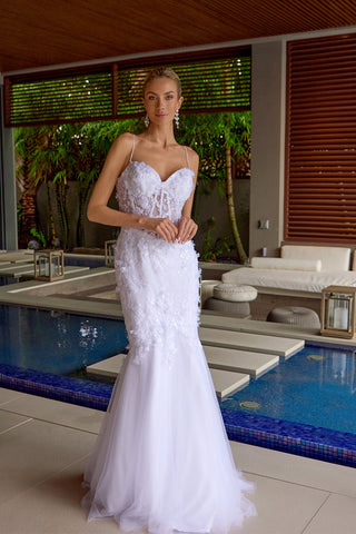 Juliet JT2469KW Long Sweetheart Boned Embellished Bodice Trumpet Gown