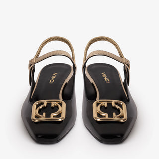 The Rosalinda Black Leather Women Flat Slingback Sandal - Glamourous Grace LLC
