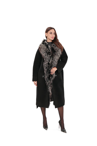 Genuine Silver Fox Cashmere Blend Coat