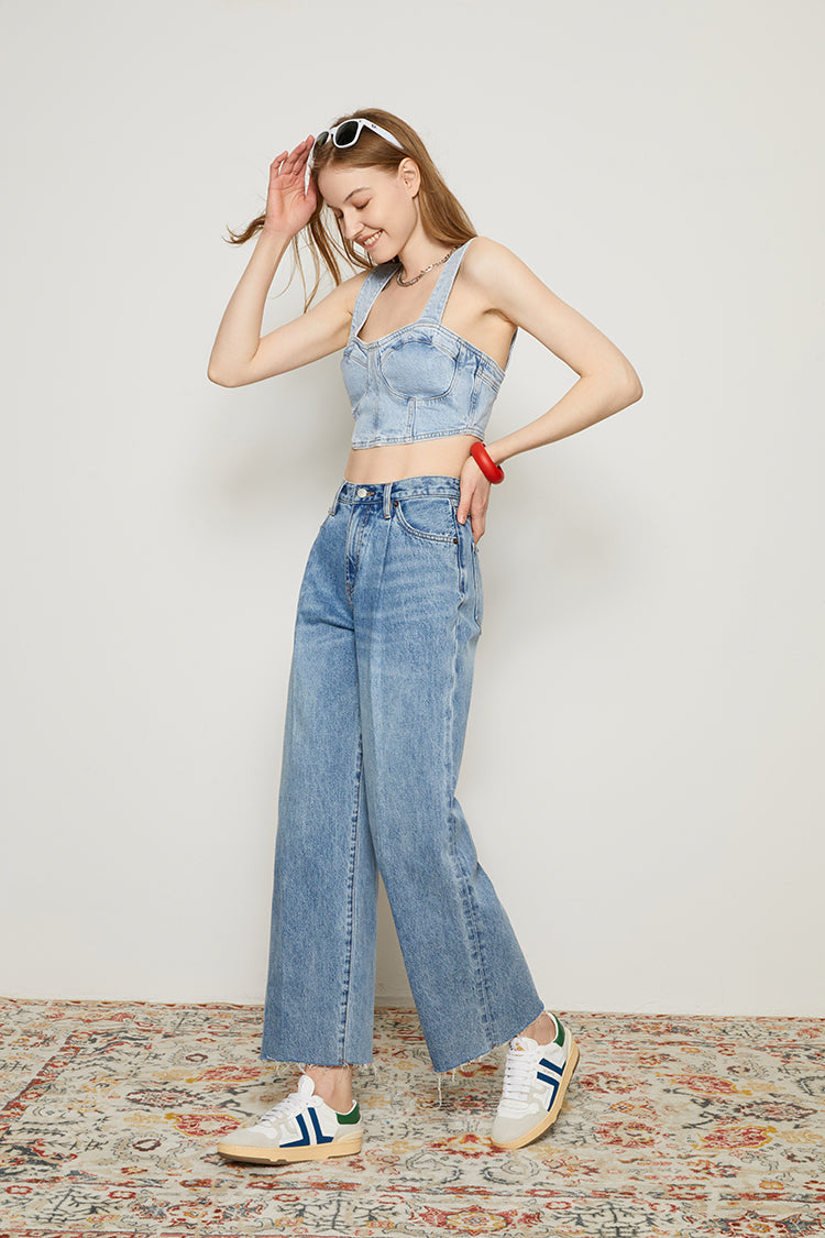 CHILL Pleat Straight Ankle Jeans HJ133 [FINAL SALE] - Glamourous Grace