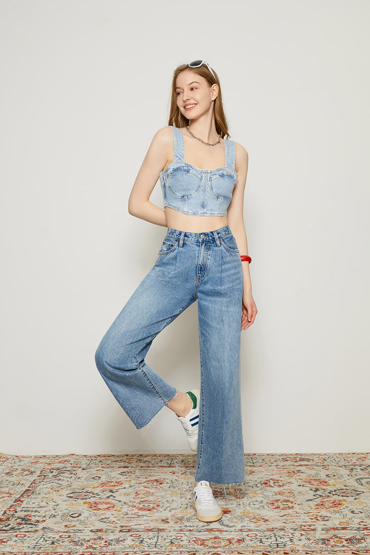 CHILL Pleat Straight Ankle Jeans HJ133 [FINAL SALE] - Glamourous Grace