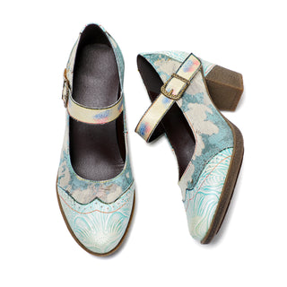 Lady's Heels Handmade Shoes Wedding Party Elegant Vintage Leather Buckle Light Blue Pumps