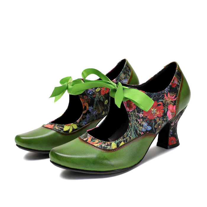 Women's Pumps Mary Jane Handmade Shoes Vintage Shoes Party Outdoor Daily Elegant Bohemia Heels