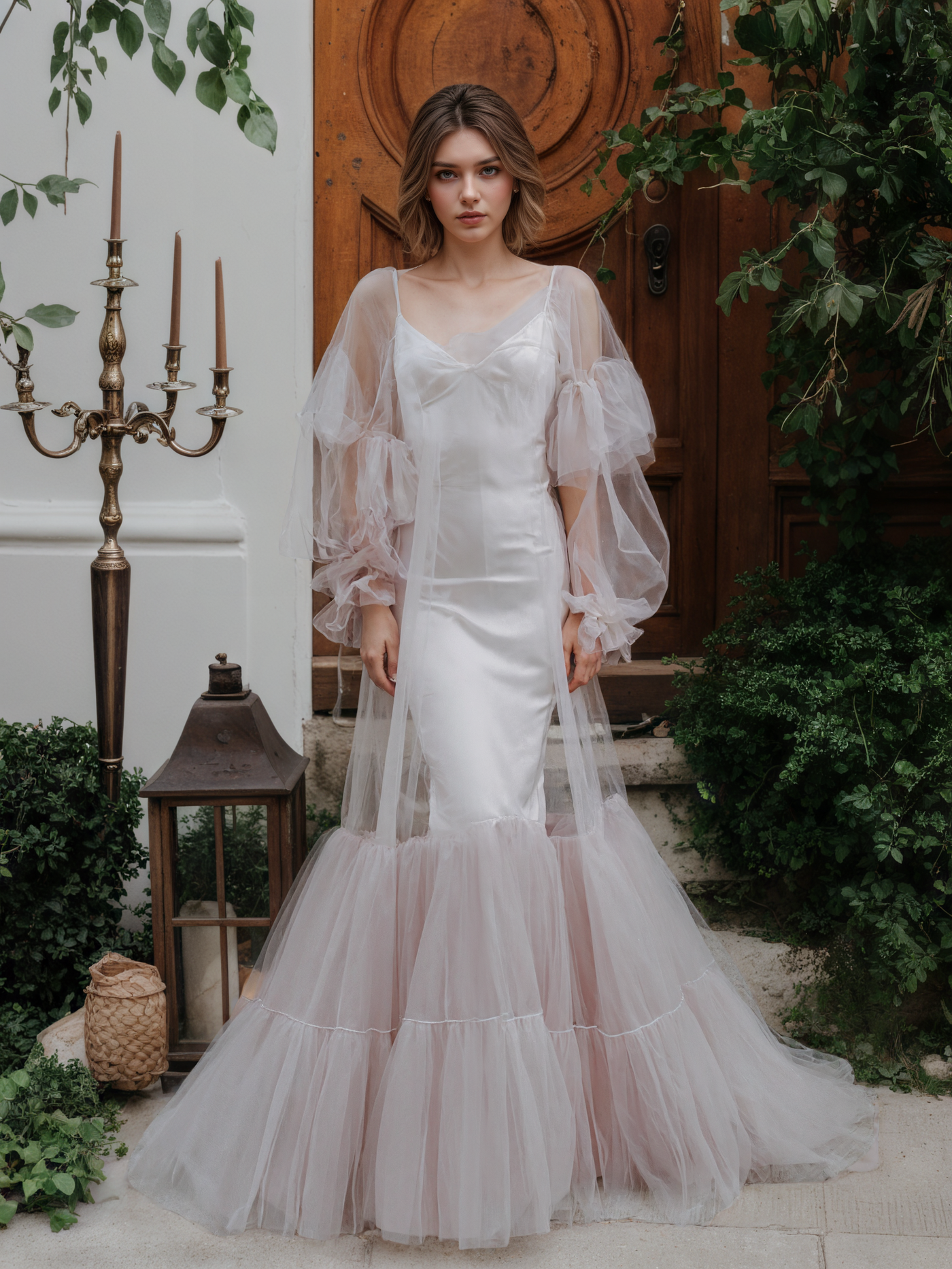 Luxury 3 colors Layered Tulle Sheer Robe Dress | Couture Ruffle Boudoir Robe Set - Glamourous Grace