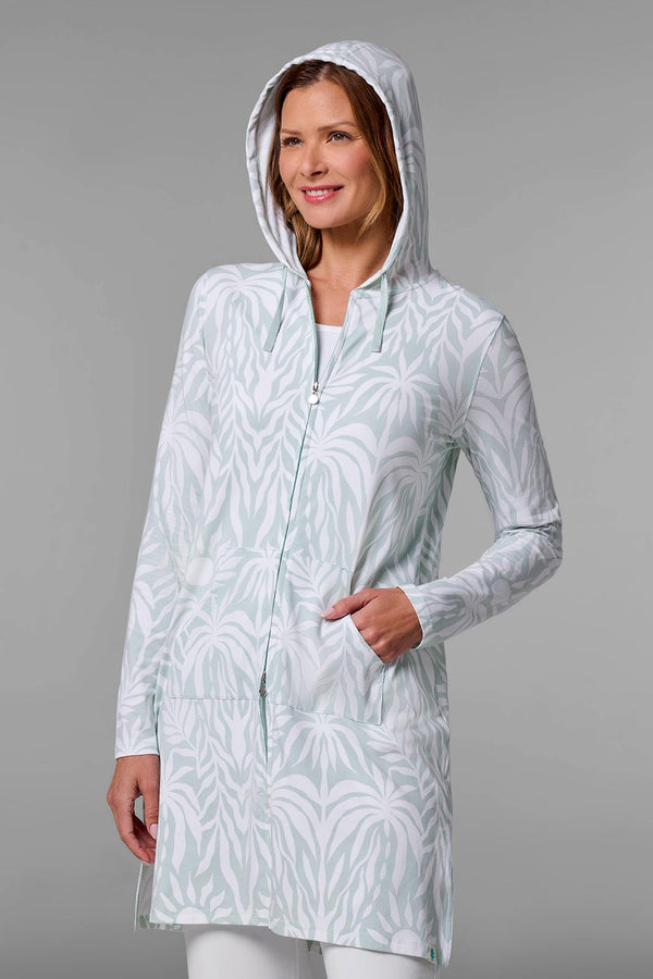 Women's Cabana Long Zip-Up Hoodie | Misty Aqua American Palm - Glamourous Grace