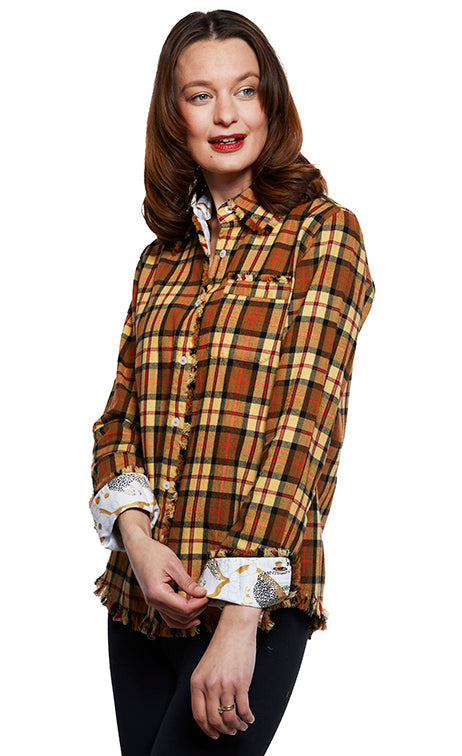 Cape Cod Tunic with Fringe Bottom Yarn-Dyed Flannel Plaid - Glamourous Grace