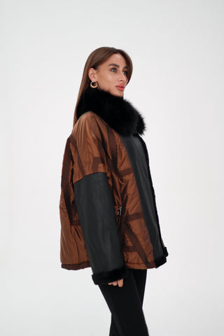 Sienna Genuine Lamb Leather Polar Fox Fur Trim Jacket in Umber