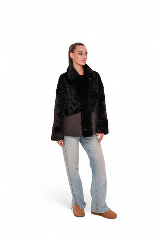 Kaia Eco-Fur Down Fill Coat in Black