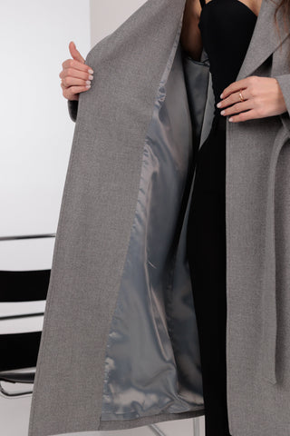Karina Belted Wool Cashmere Blend Overcoat in Grey