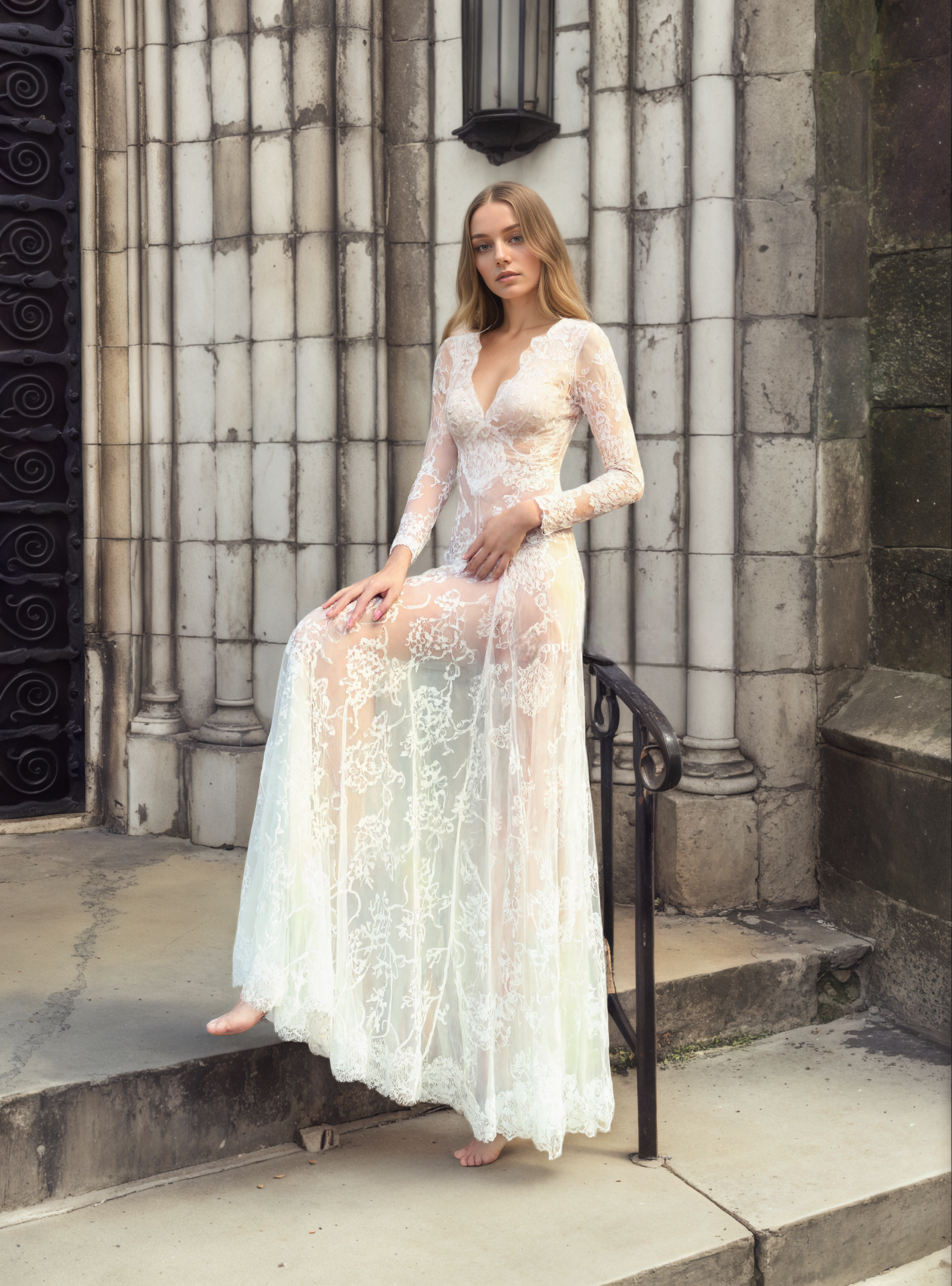 Luxury Long Sleeve Lace Sheer Robe Dress | Bridal Getting Ready & Boudoir Gown - Glamourous Grace