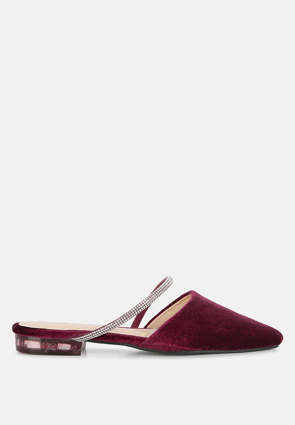 Turnon Velvet Diamante Detail Flat Mules - Glamourous Grace