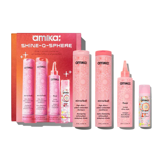 Amika Shine-O-Sphere Kit - Mirrorball Shampoo 9.2oz Mirrorball Conditioner 9.2oz Flash Mask 6.7oz Top Gloss Spray 1oz