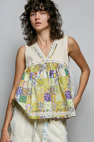 POL Floral V-Neck Sheer Tank with Lace Trim - Glamourous Grace