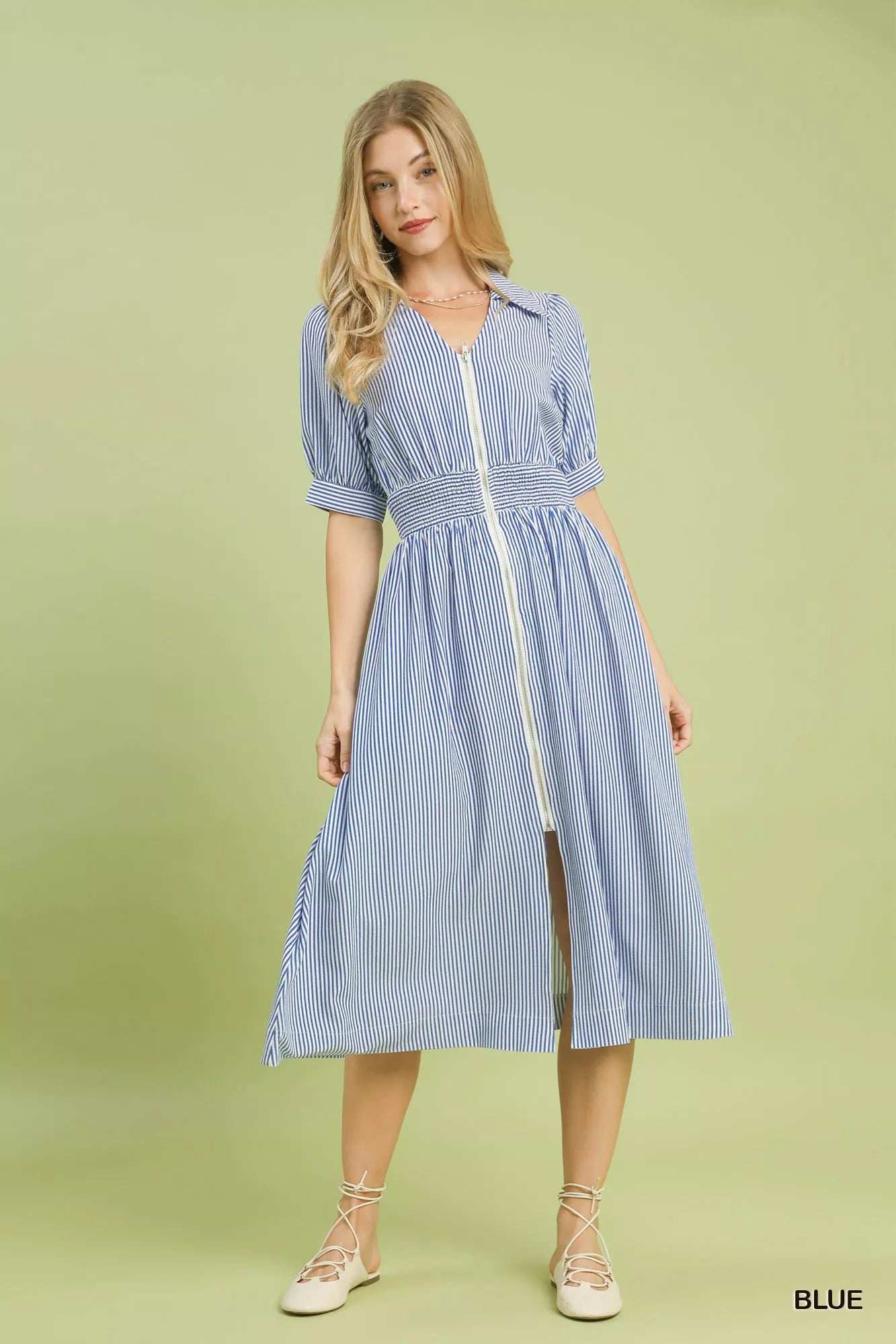 Umgee Striped Midi Dress with Front Zipper - Glamourous Grace