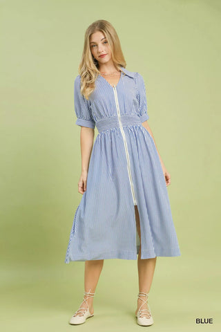Umgee Striped Midi Dress with Front Zipper - Glamourous Grace