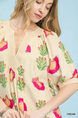 Umgee Abstract Print Mini Dress in Cream - Glamourous Grace