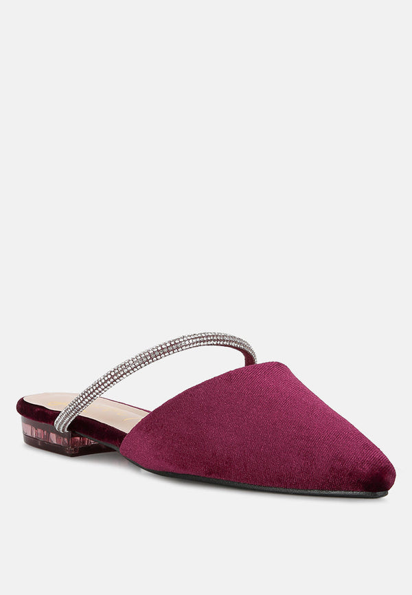 Turnon Velvet Diamante Detail Flat Mules - Glamourous Grace
