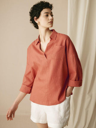 Linen Oversized Fit Pocket Shirt ELOWEN - Glamourous Grace