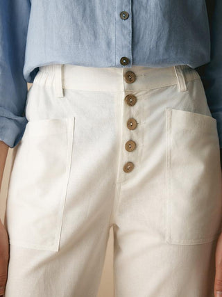 LINTICO Linen Simple Button Fly Trousers HEIDI in light linen blend fabric, featuring classic button fly and relaxed fit.