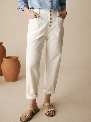 Linen Simple Button Fly Trousers HEIDI - Glamourous Grace