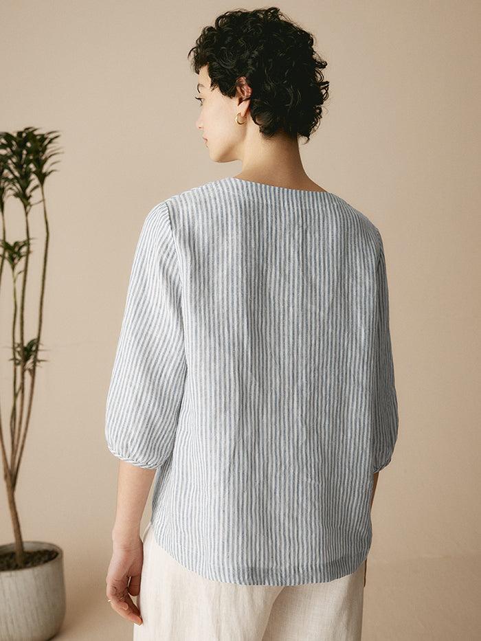 100% Linen Puff Sleeves Top LEAH - Glamourous Grace