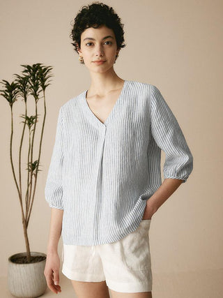 100% Linen Puff Sleeves Top LEAH - Glamourous Grace