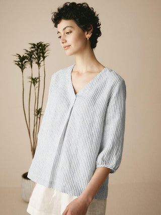 100% Linen Puff Sleeves Top LEAH - Glamourous Grace