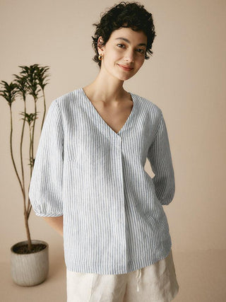 100% Linen Puff Sleeves Top LEAH - Glamourous Grace