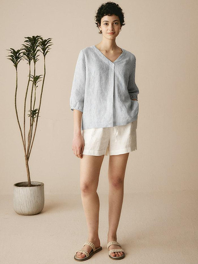100% Linen Puff Sleeves Top LEAH - Glamourous Grace