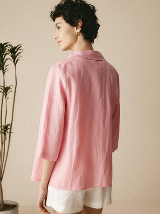 100% Linen Peter Pan Collar 3/4 Sleeve Shirt ASTRID - Glamourous Grace