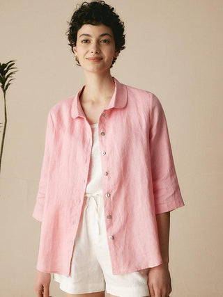 100% Linen Peter Pan Collar 3/4 Sleeve Shirt ASTRID - Glamourous Grace
