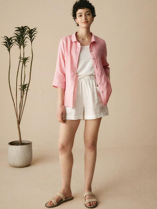 100% Linen Peter Pan Collar 3/4 Sleeve Shirt ASTRID - Glamourous Grace