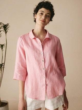 100% Linen Peter Pan Collar 3/4 Sleeve Shirt ASTRID - Glamourous Grace