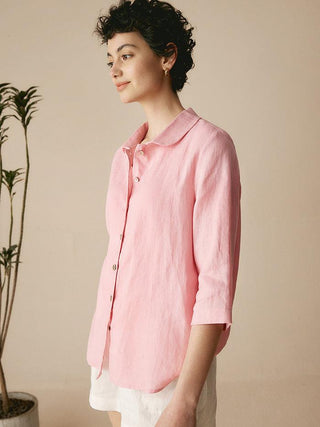 100% Linen Peter Pan Collar 3/4 Sleeve Shirt ASTRID - Glamourous Grace