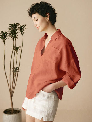 Linen Oversized Fit Pocket Shirt ELOWEN - Glamourous Grace