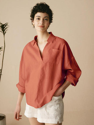Linen Oversized Fit Pocket Shirt ELOWEN - Glamourous Grace