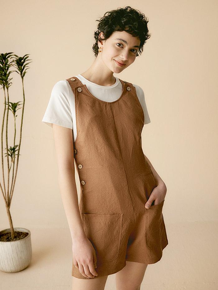 100% Linen U-Neck Short Jumpsuit KENDALL - Glamourous Grace