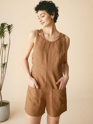 100% Linen U-Neck Short Jumpsuit KENDALL - Glamourous Grace