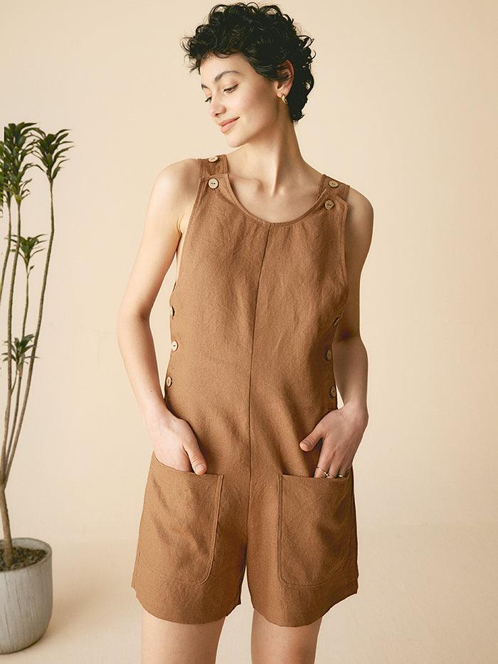 100% Linen U-Neck Short Jumpsuit KENDALL - Glamourous Grace