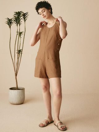 100% Linen U-Neck Short Jumpsuit KENDALL - Glamourous Grace
