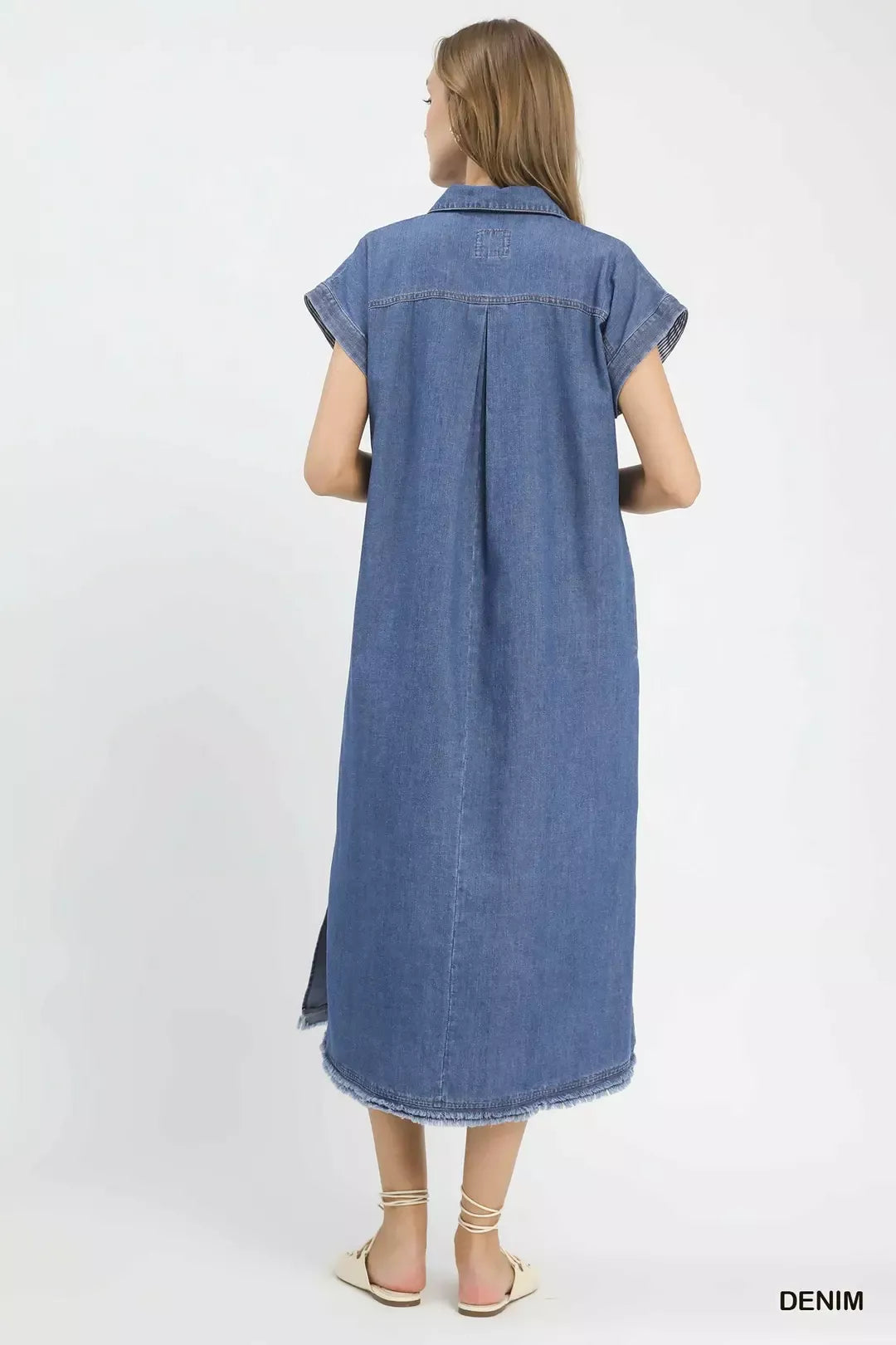 Umgee Stone Washed Collared Denim Midi Dress - Glamourous Grace