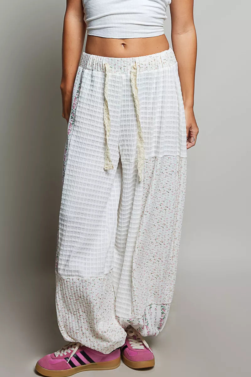 POL Patchwork Mixed Knit Wide Leg Pants - Glamourous Grace