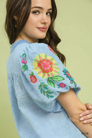 Umgee Embroidered Puff Sleeve Top - Glamourous Grace