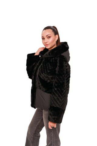 Montana Eco-Fur Down Coat in Black