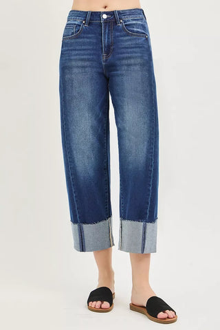 RISEN Slouchy Crop Barrel Cuffed Jeans